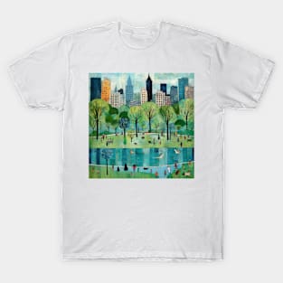 Summer Day in Iconic Central Park, NYC, Art Brut Style T-Shirt